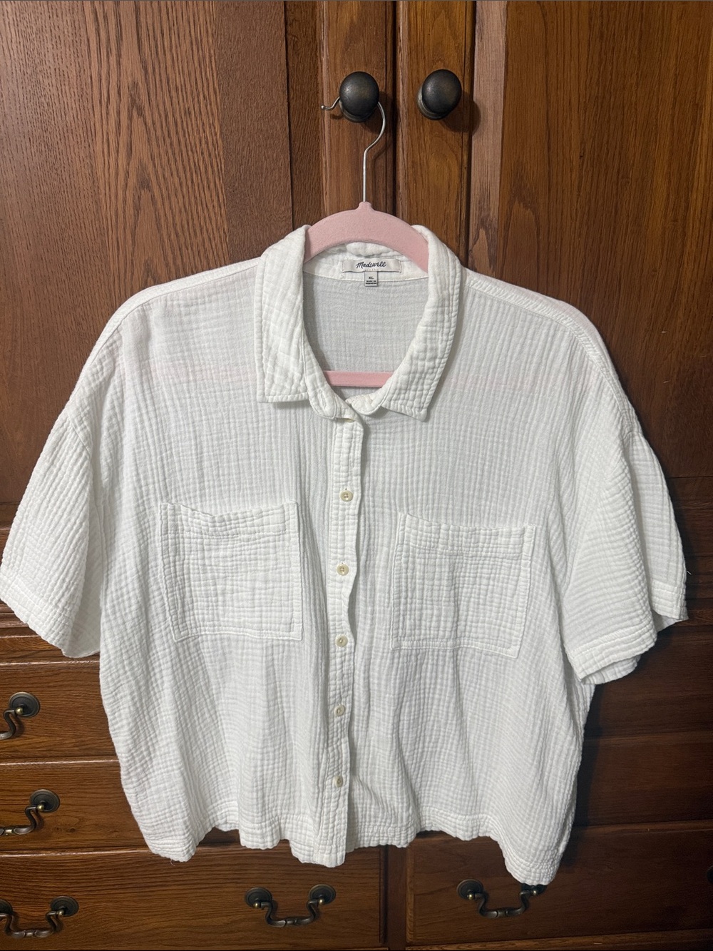 Madewell White Short-Sleeve Gauze Button-Down Shirt